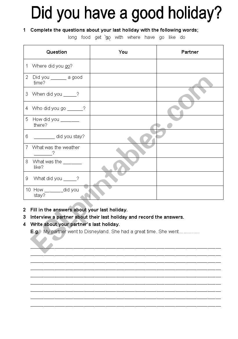 Did you have a good holiday? worksheet