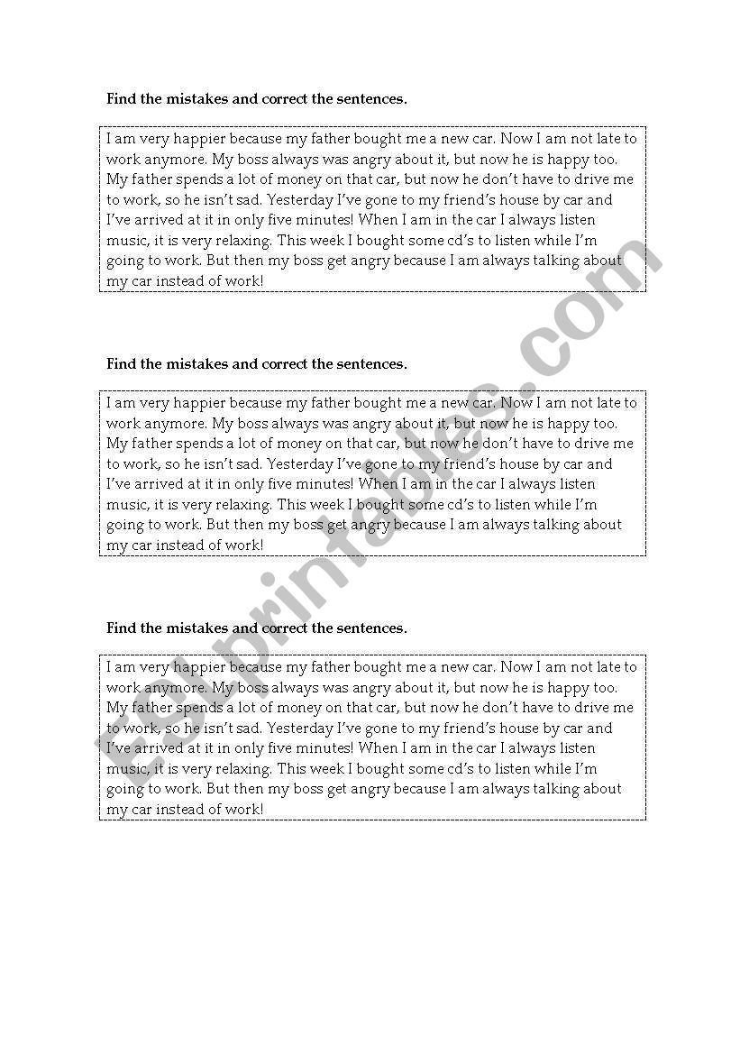 Correct the mistakes worksheet