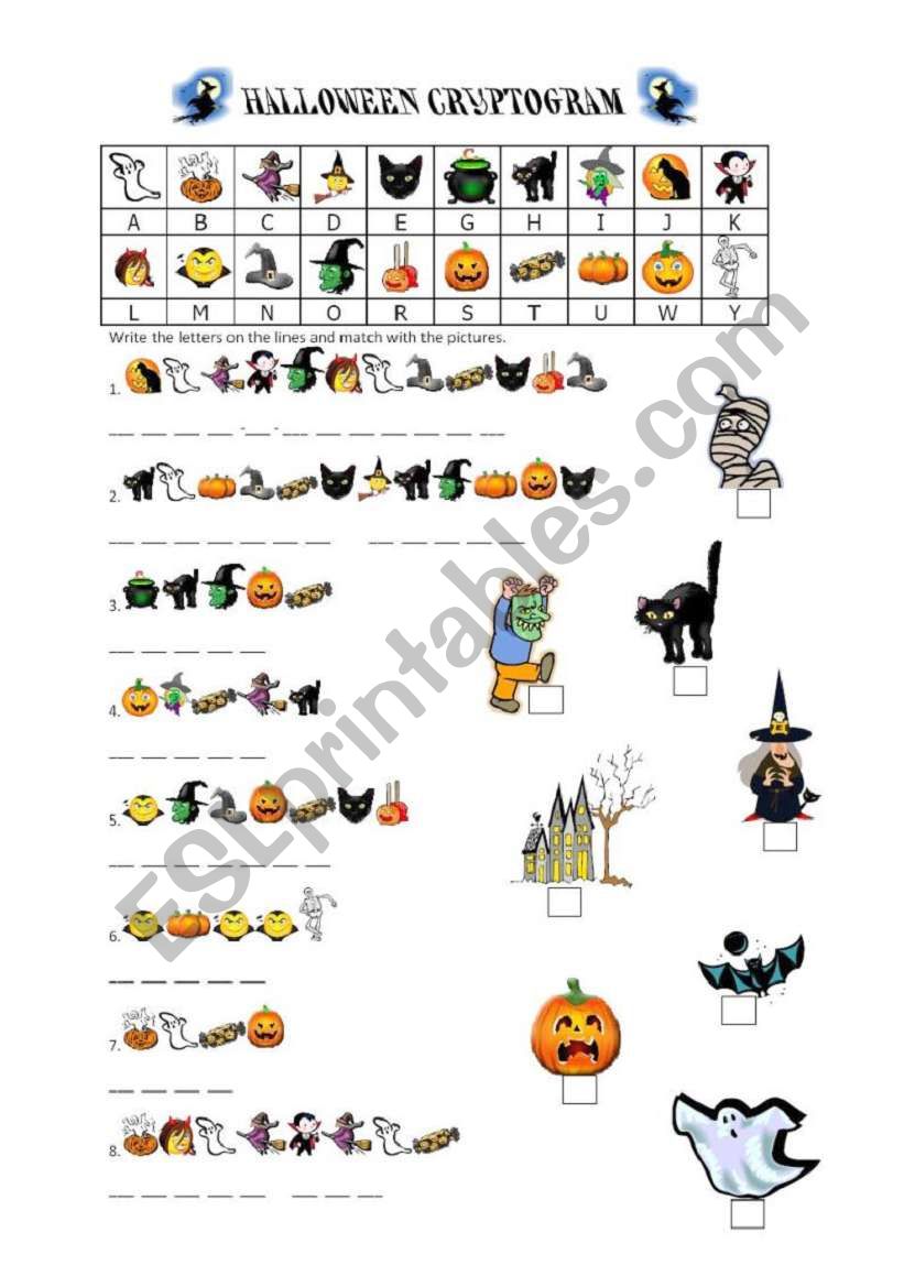 Halloween Cryptogram worksheet