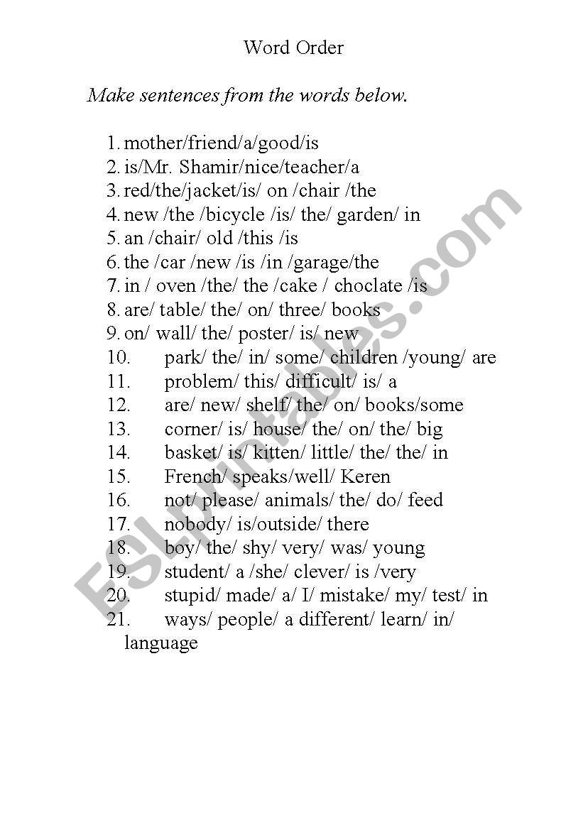 word order worksheet