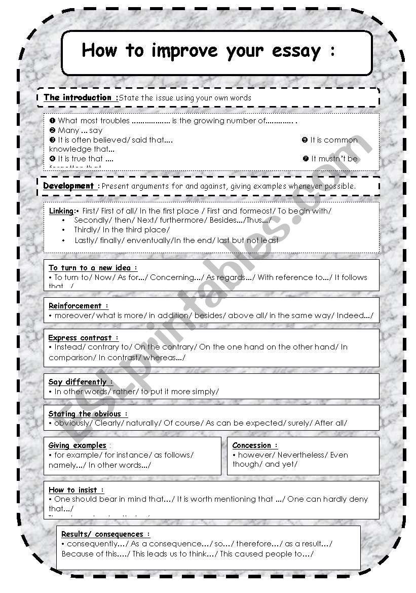 how to improve my essay worksheet