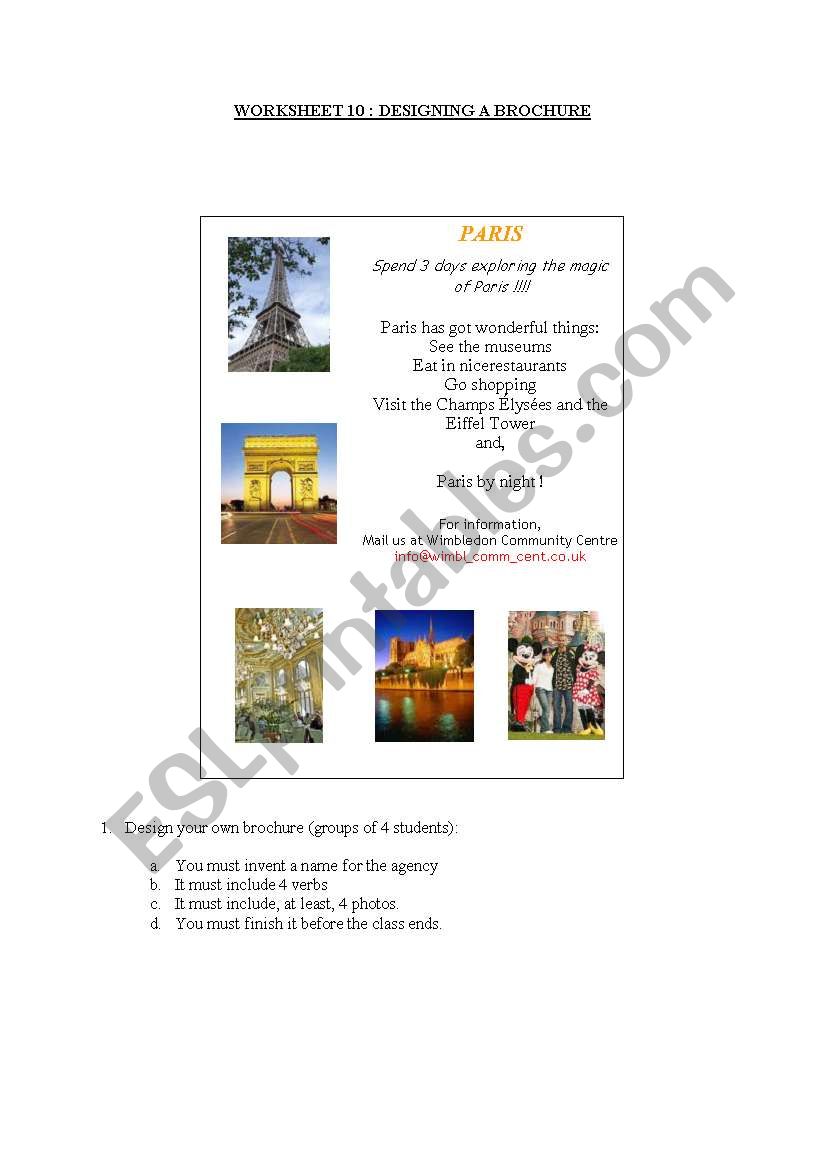 Holiday brochure worksheet