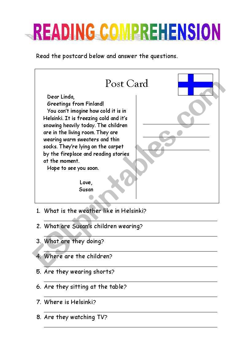 Reading comprehension worksheet