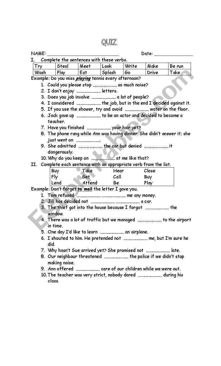 Gerunds or Infinitives. worksheet