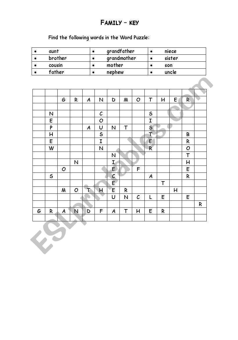 family wordsearch worksheet