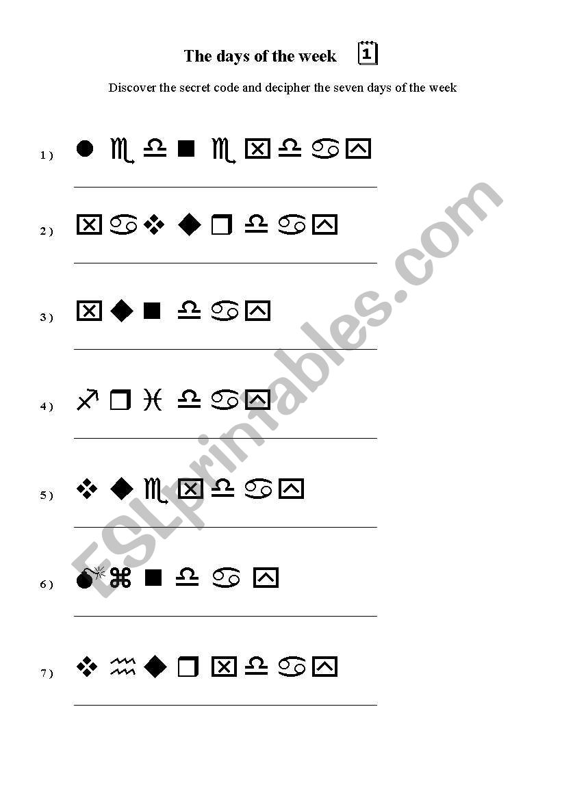 The days of the week worksheet