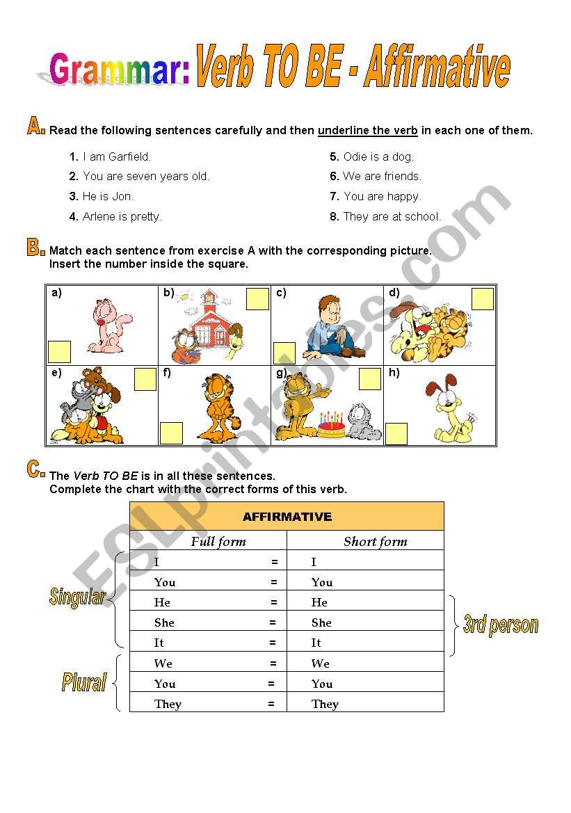 Verb TO BE - AFFIRMATIVE worksheet