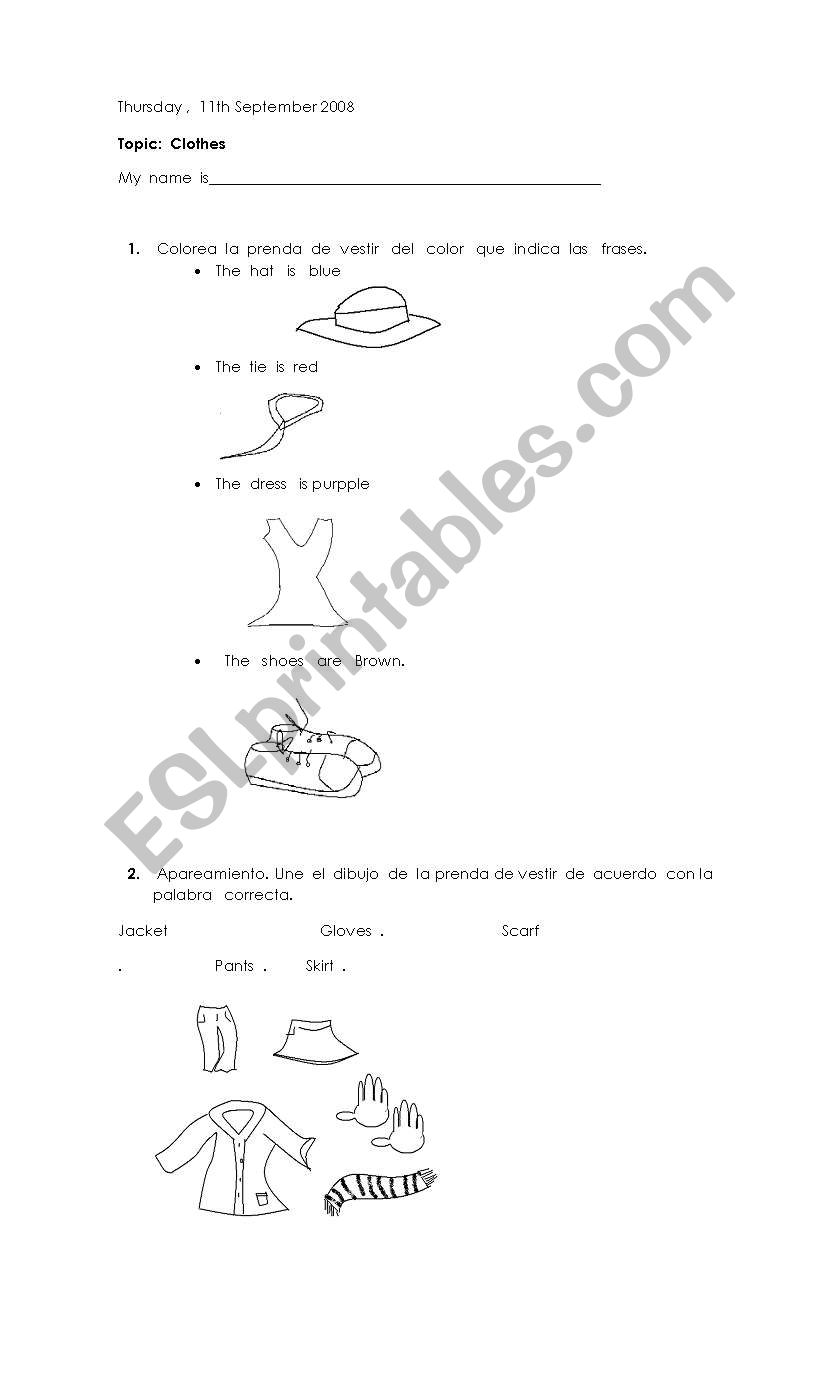 clothes worksheet