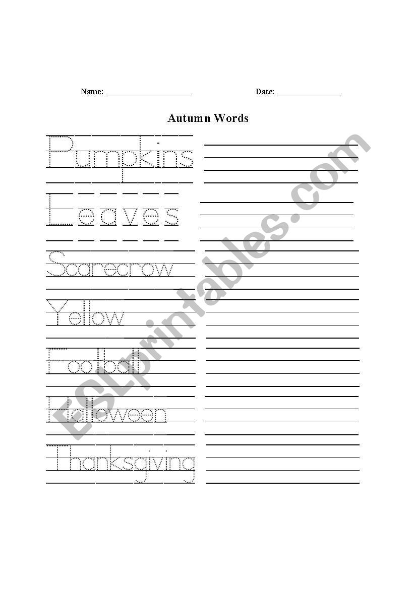 Autumn Handwriting worksheet