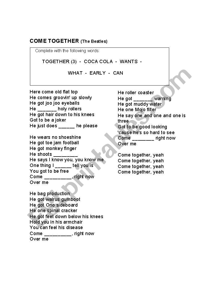 COME TOGETHER worksheet