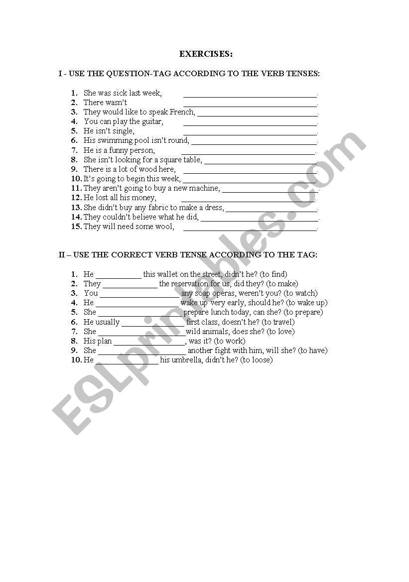 Question Tag worksheet