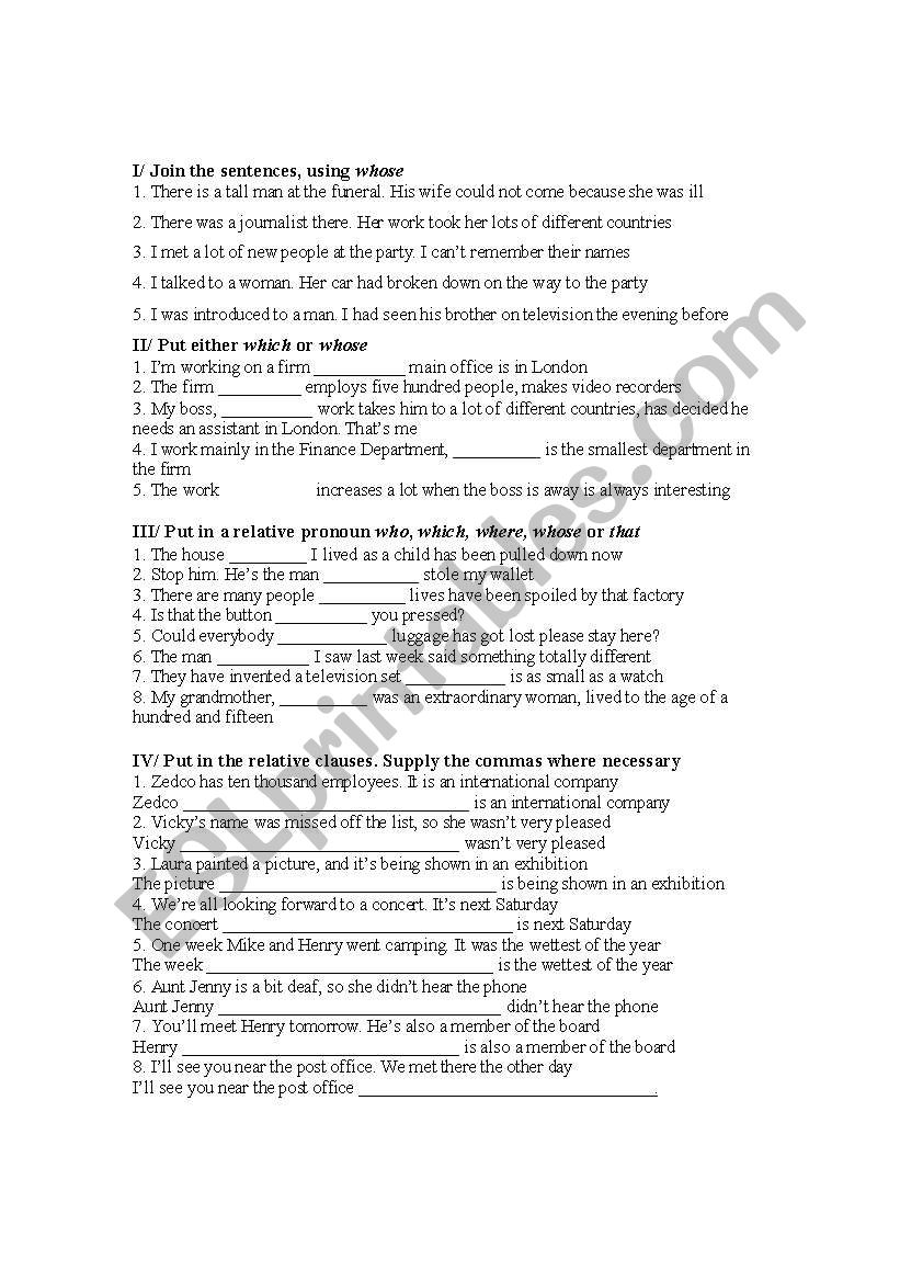 Relative clauses worksheet