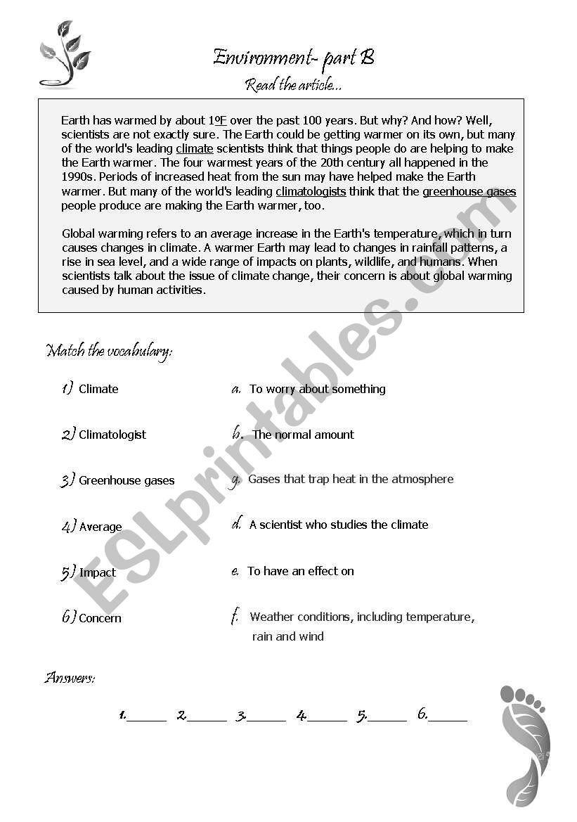 Environment packet part B worksheet