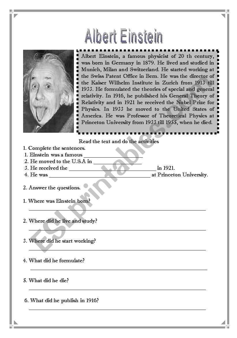 Albert Einstein worksheet