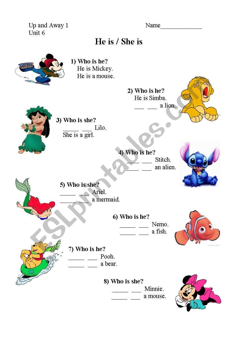 He is  / She is with Disney worksheet