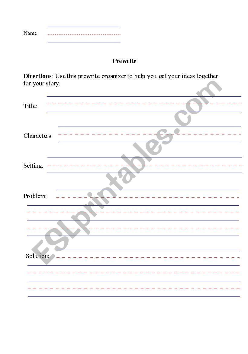 Prewrite Organizer worksheet