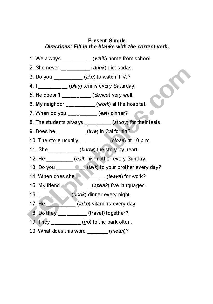 simple present worksheet