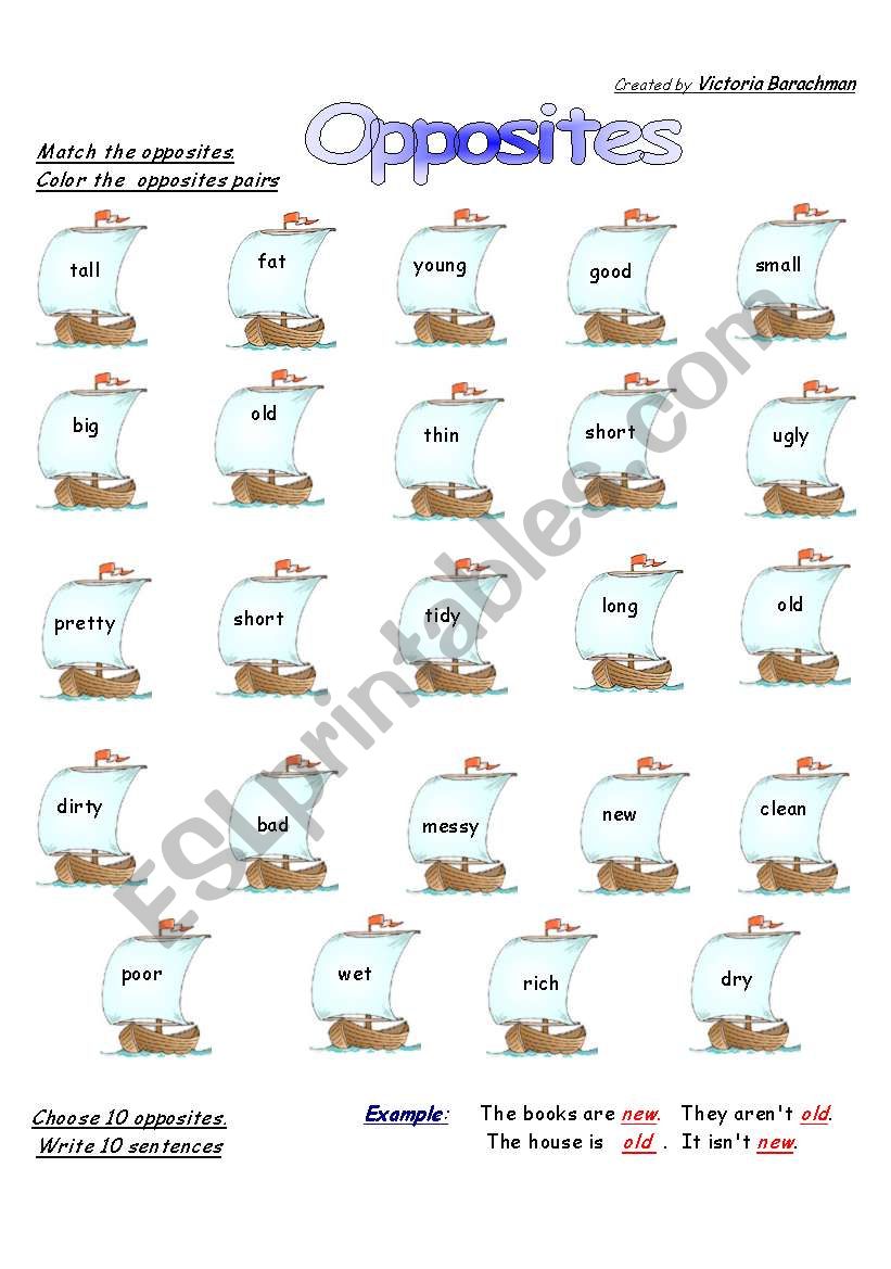 Opposites Boats worksheet