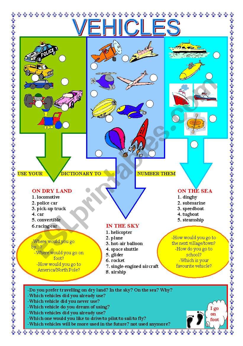 VEHICLES worksheet