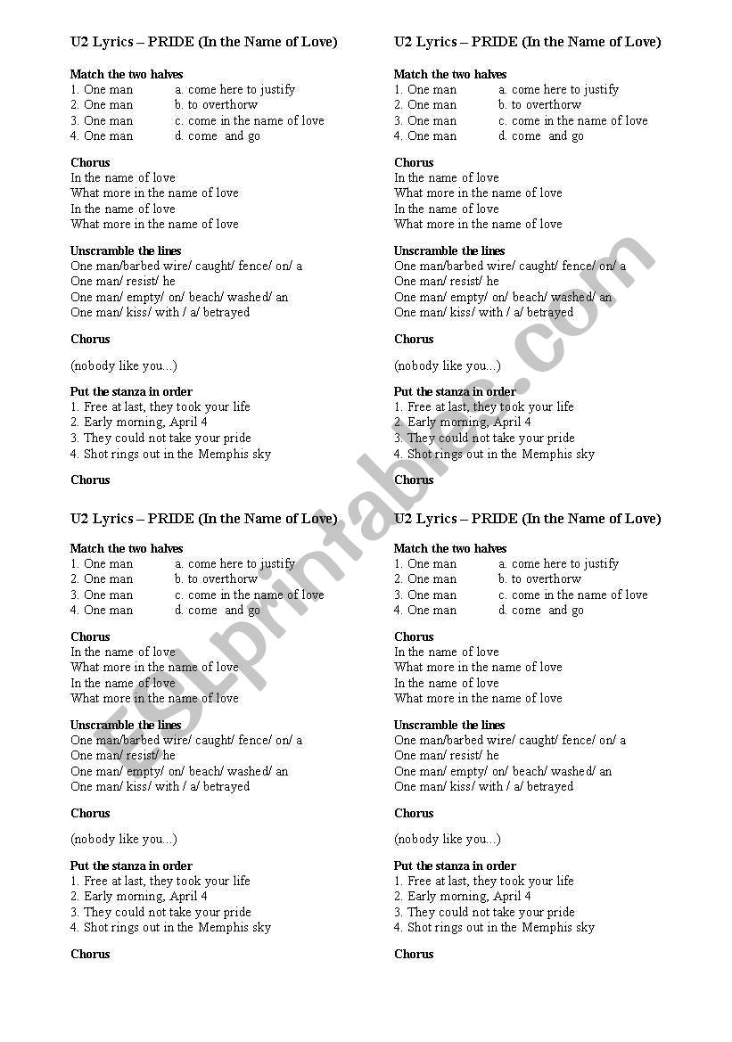 U2 Pride  worksheet