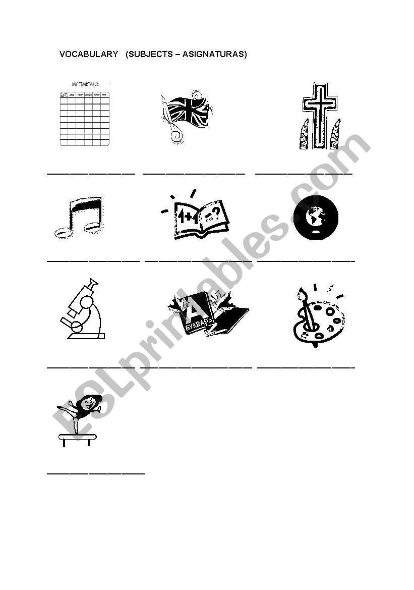 vocabulary school subjects worksheet