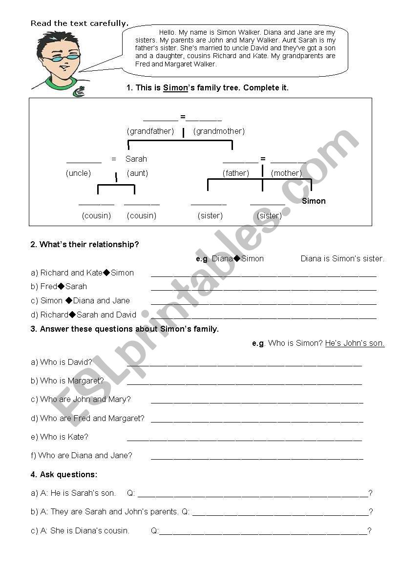 Simons family worksheet