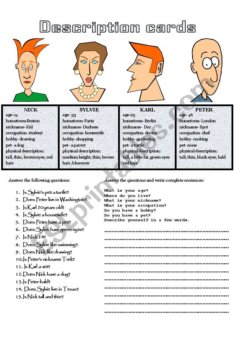 DESCRIPTION CARDS worksheet