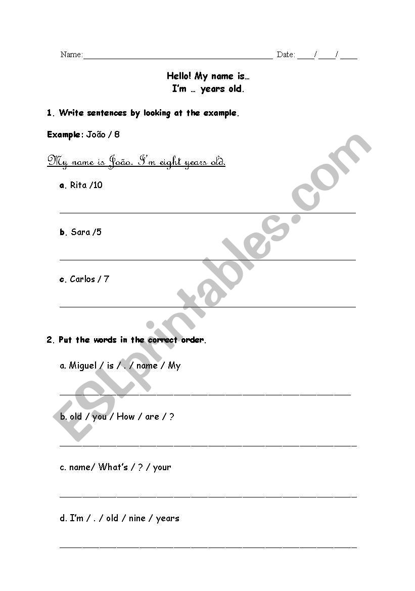 Introduce youself worksheet