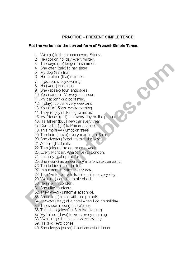 Present Simple Tense worksheet