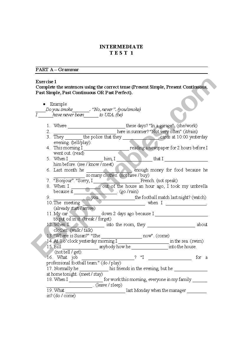 TEST on Verb Tenses and structures