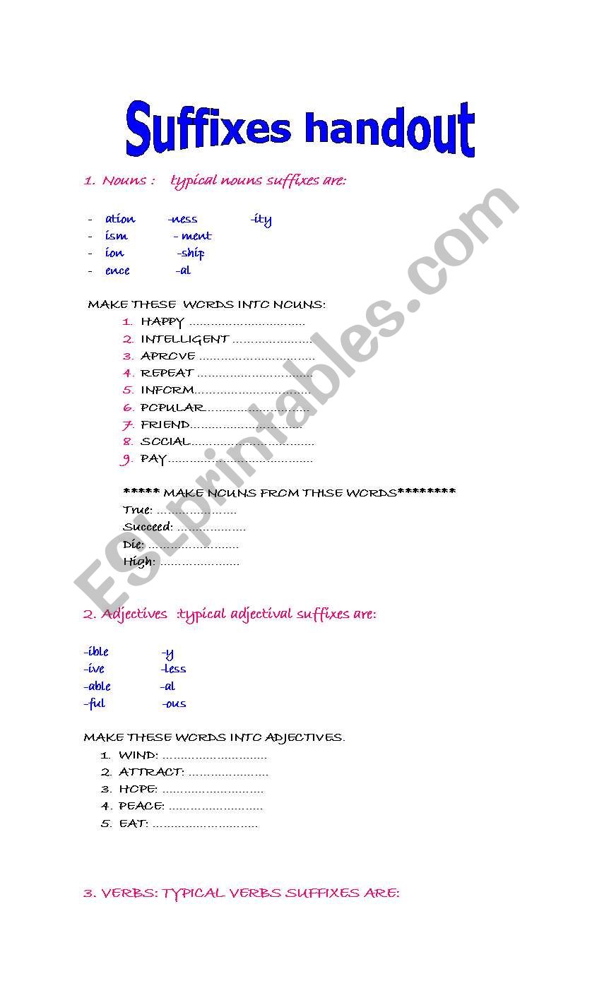 Suffixes worksheet