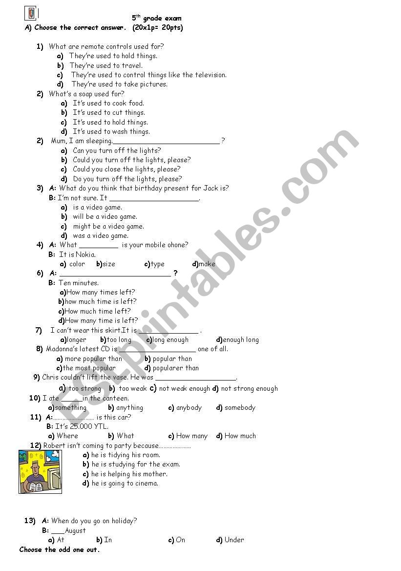 5th grade exam worksheet