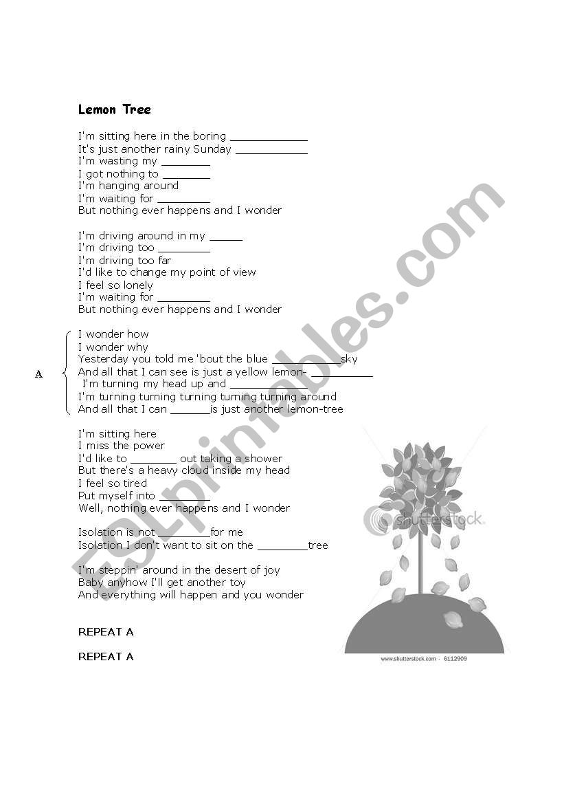 Lemon Tree (song) worksheet