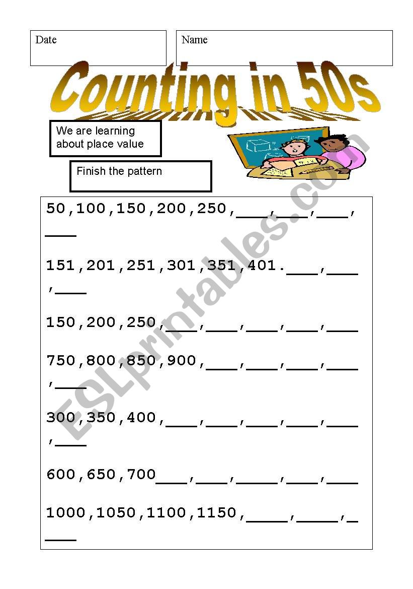 Number Pattern...50s worksheet