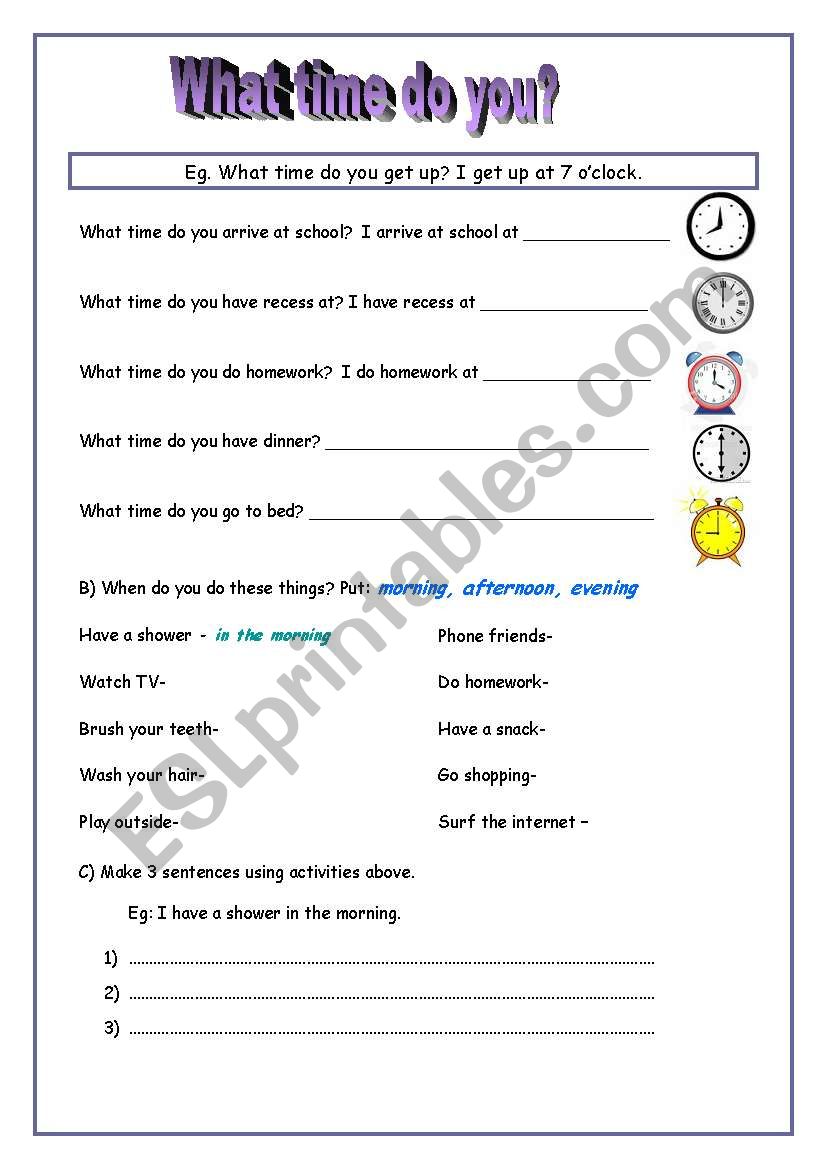 What time do you? worksheet