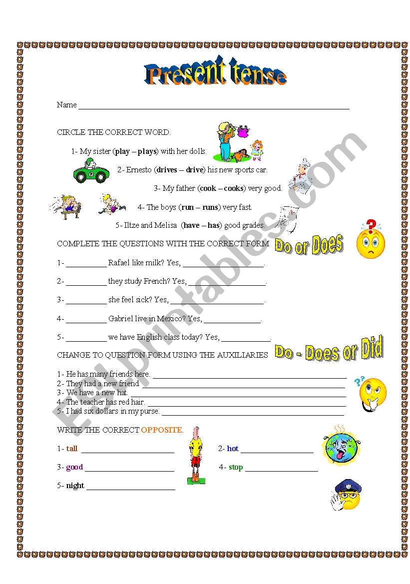 PRESENT TENSE QUESTION FORM worksheet