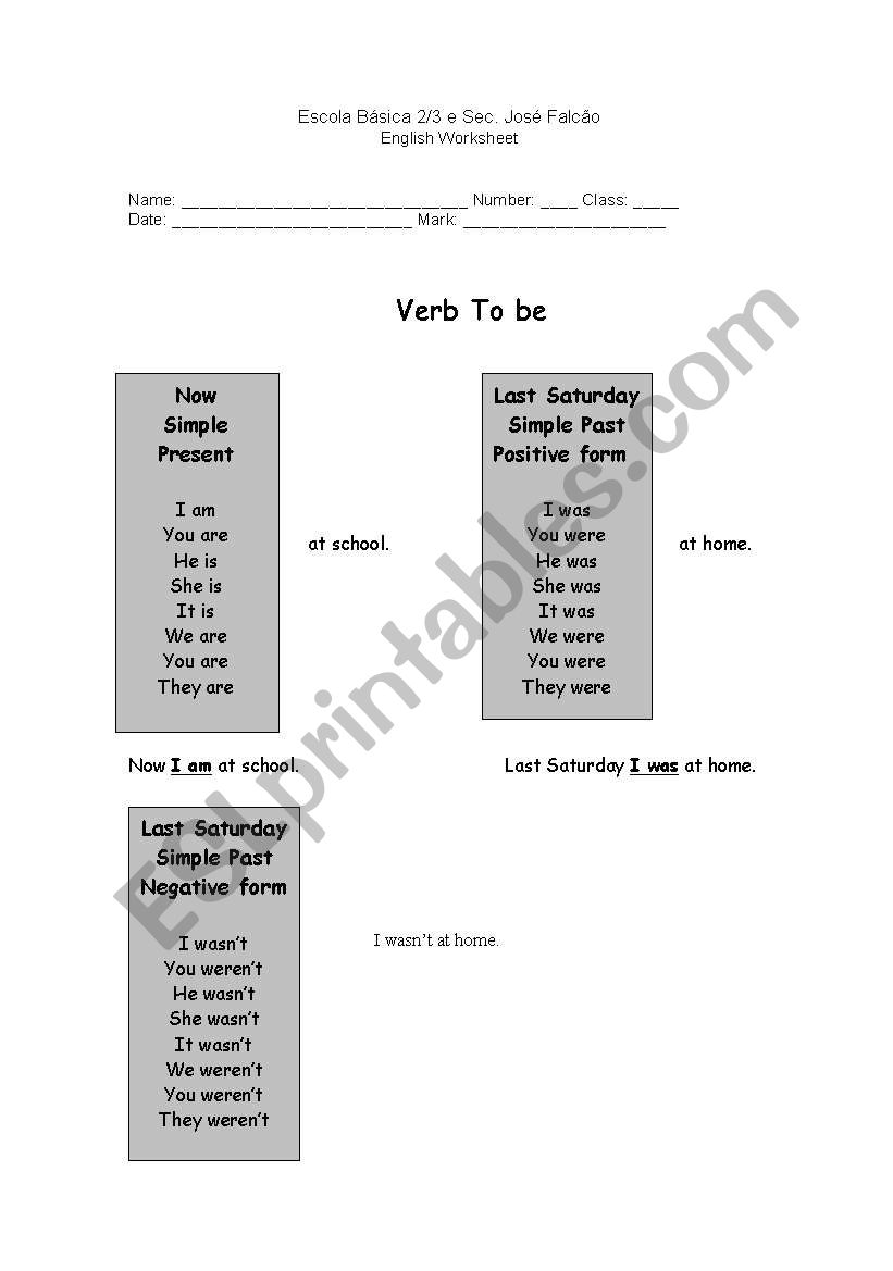 Verb to - Simple past worksheet