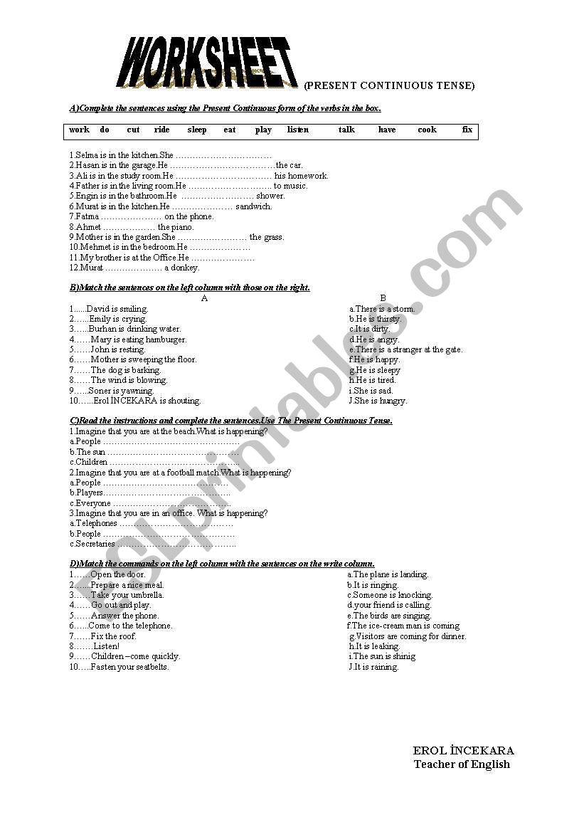 The Present Continuous Tense worksheet