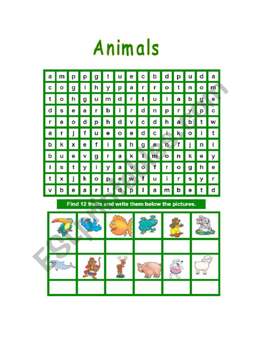 ANIMALS WORDSEARCH worksheet