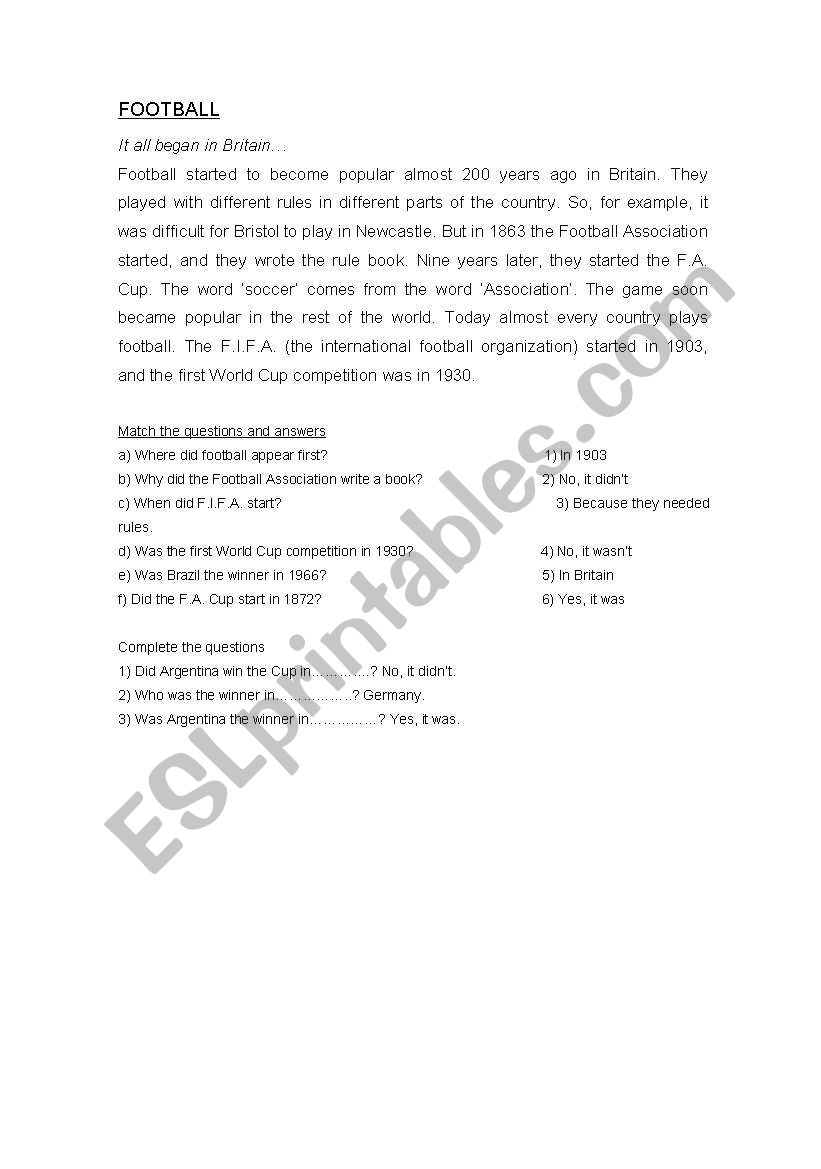 FOOTBALL (simple past) worksheet
