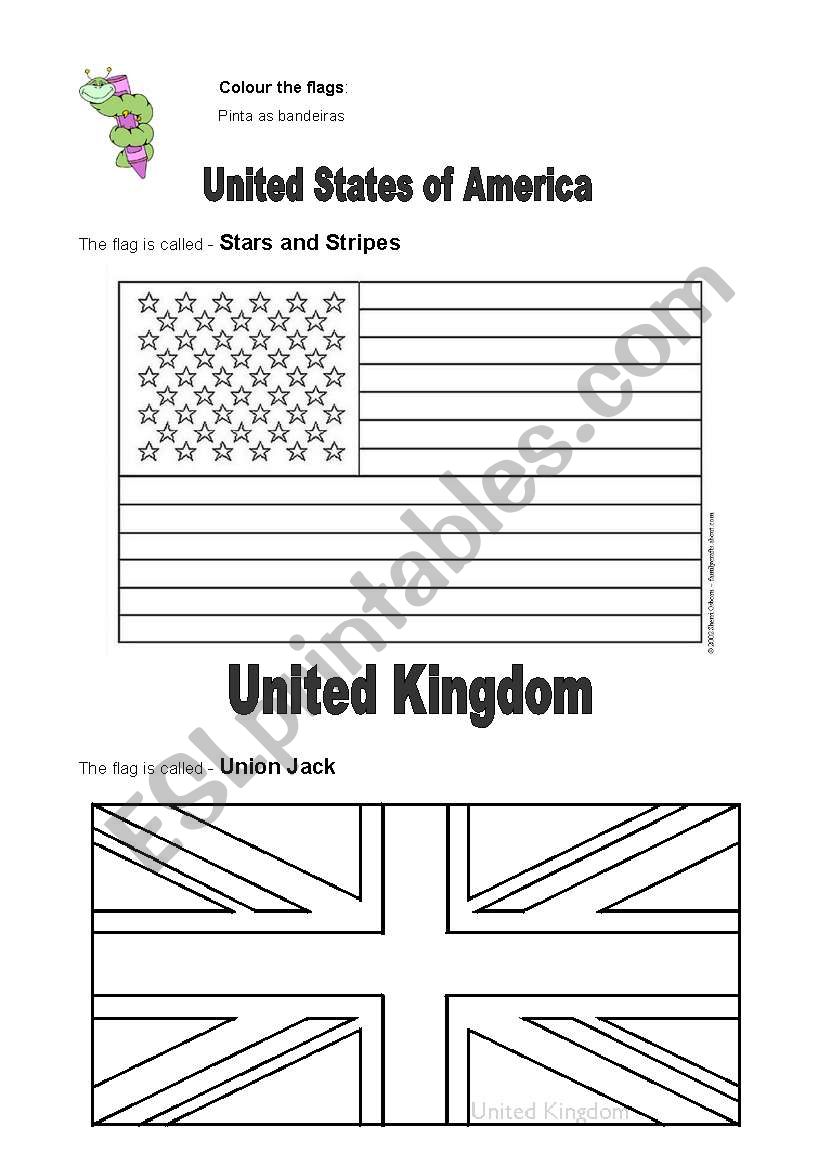 The flags from USA and UK worksheet