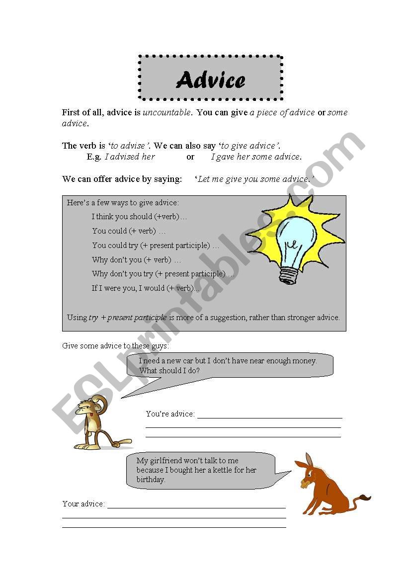 Advice (greyscale) worksheet