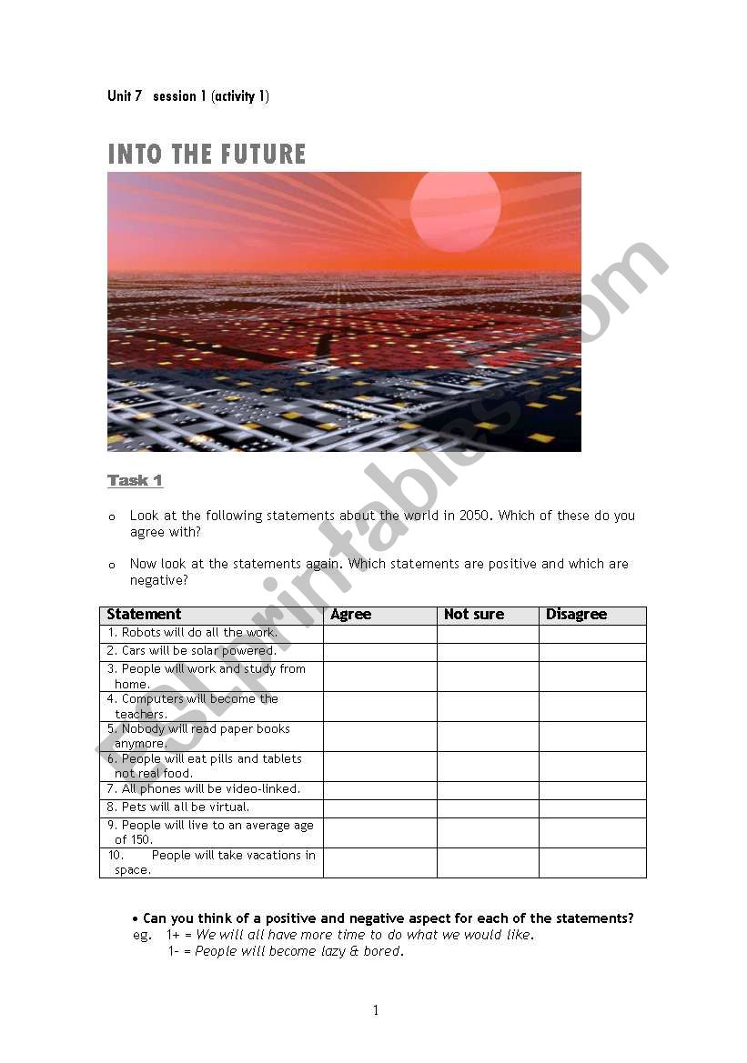 Into the future worksheet