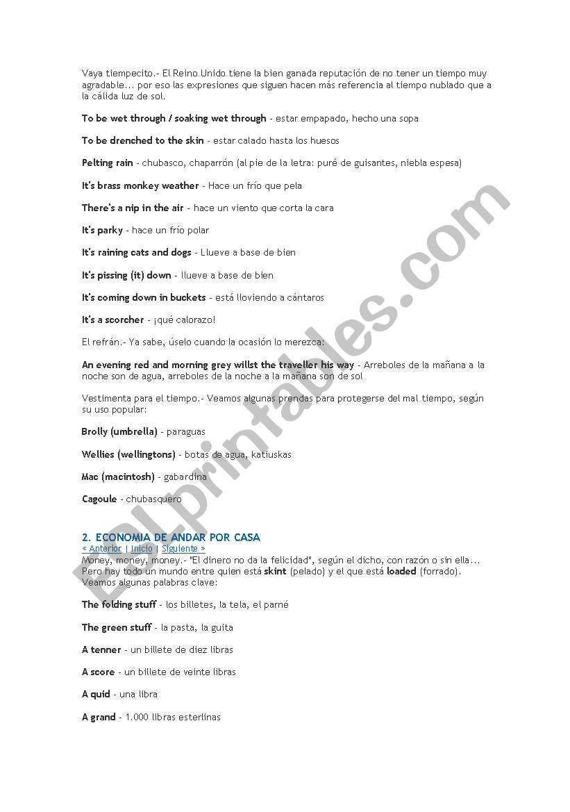 english of the street  worksheet