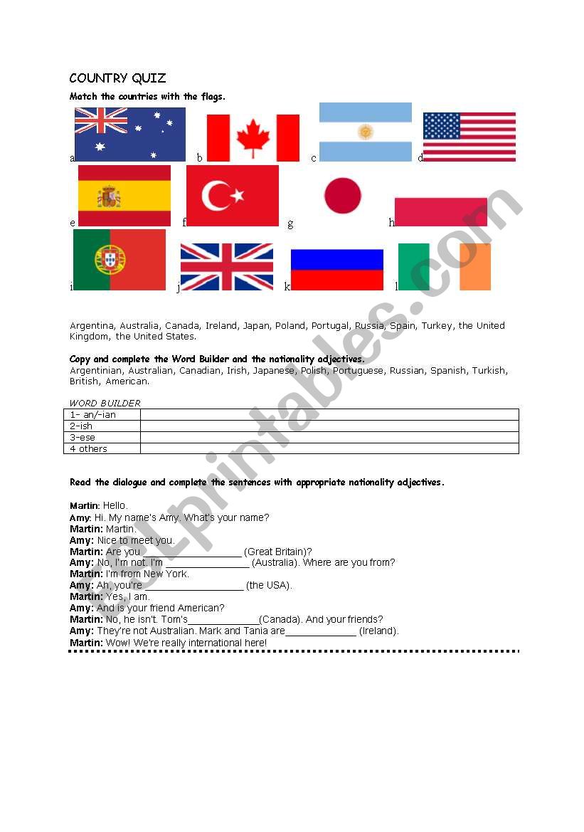 Country Quiz worksheet