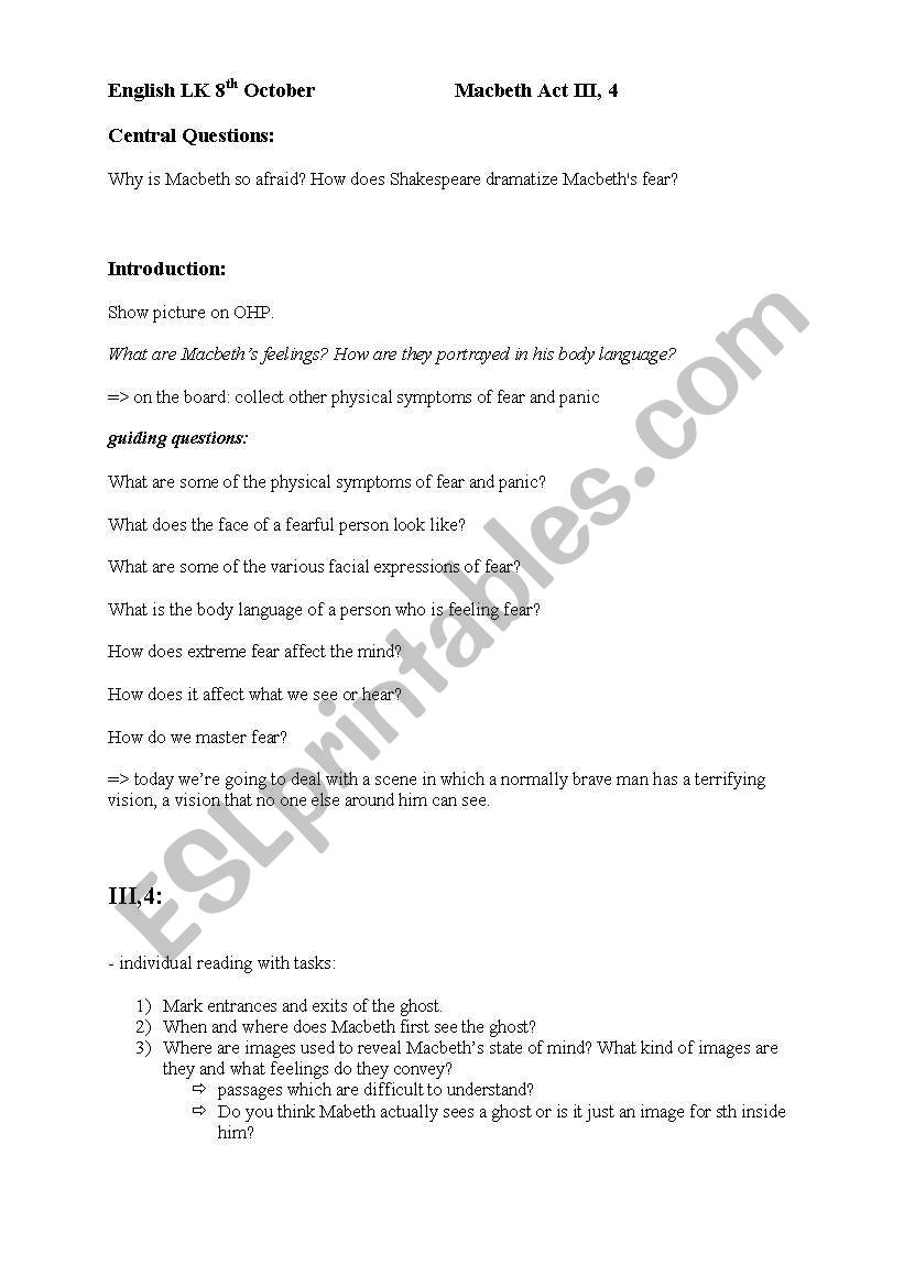 Macbeth III,4 worksheet