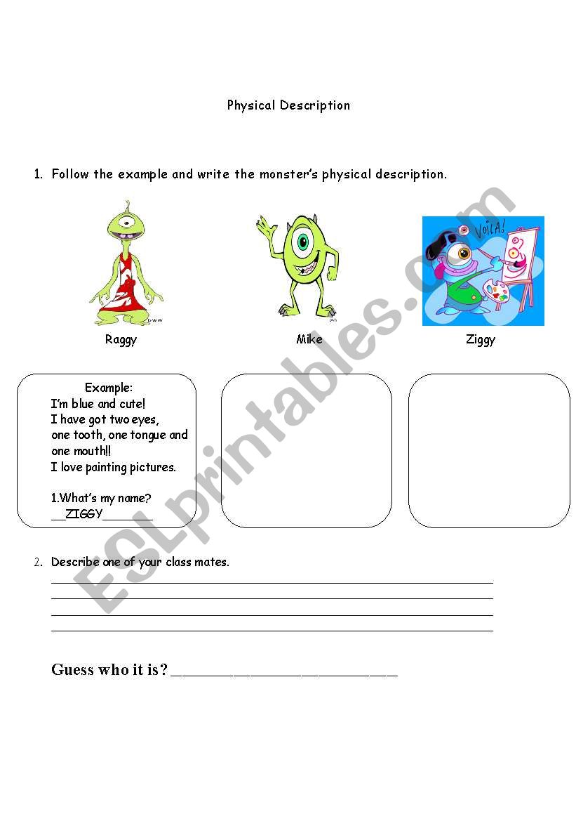 physical description worksheet