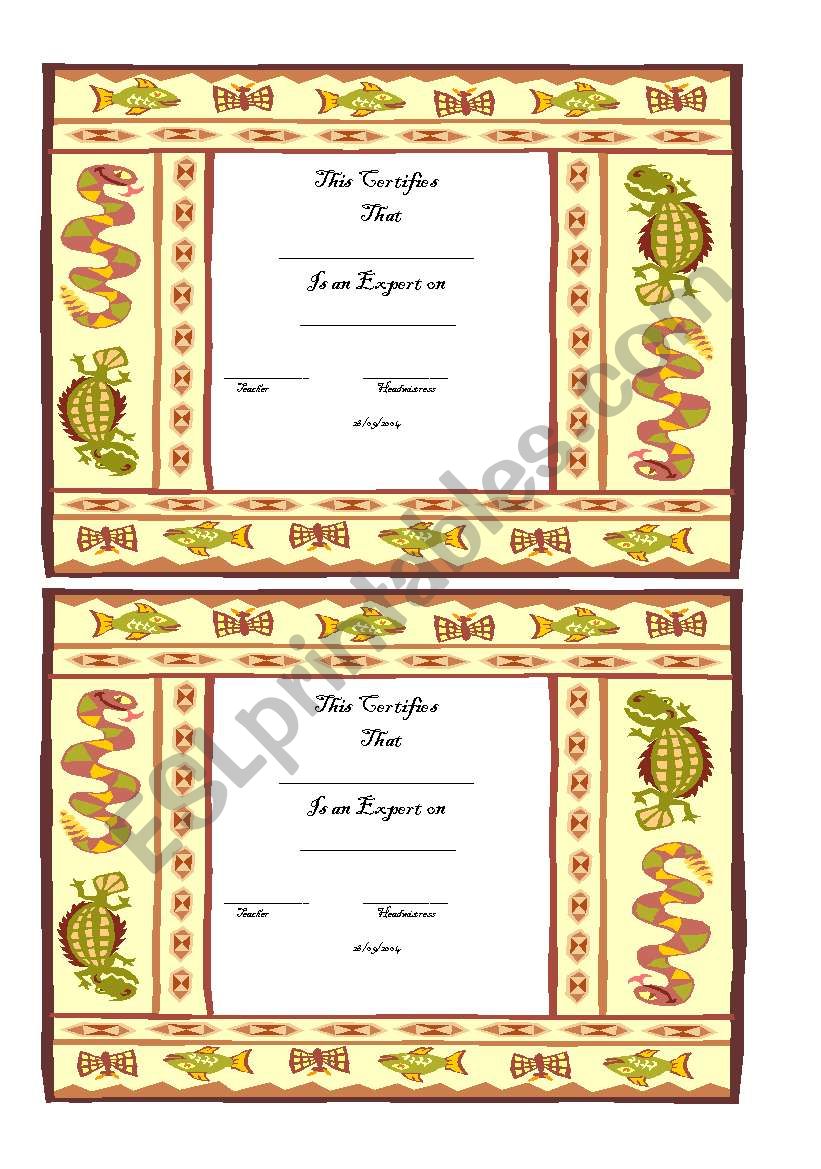 Certificate/award worksheet