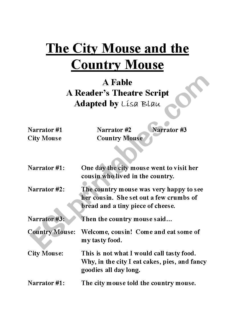City mouse and Country mouse worksheet