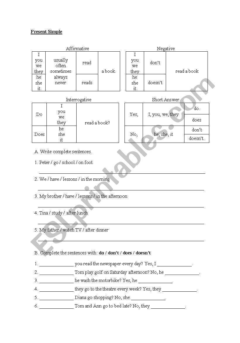 present simple worksheet